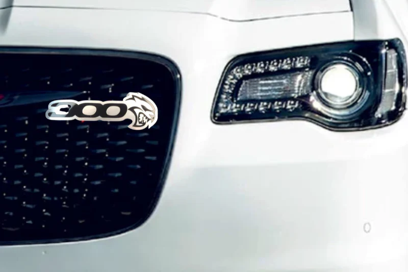 Chrysler 300C II Stainless Steel radiator grille emblem with 300 Hellcat logo - Image 2