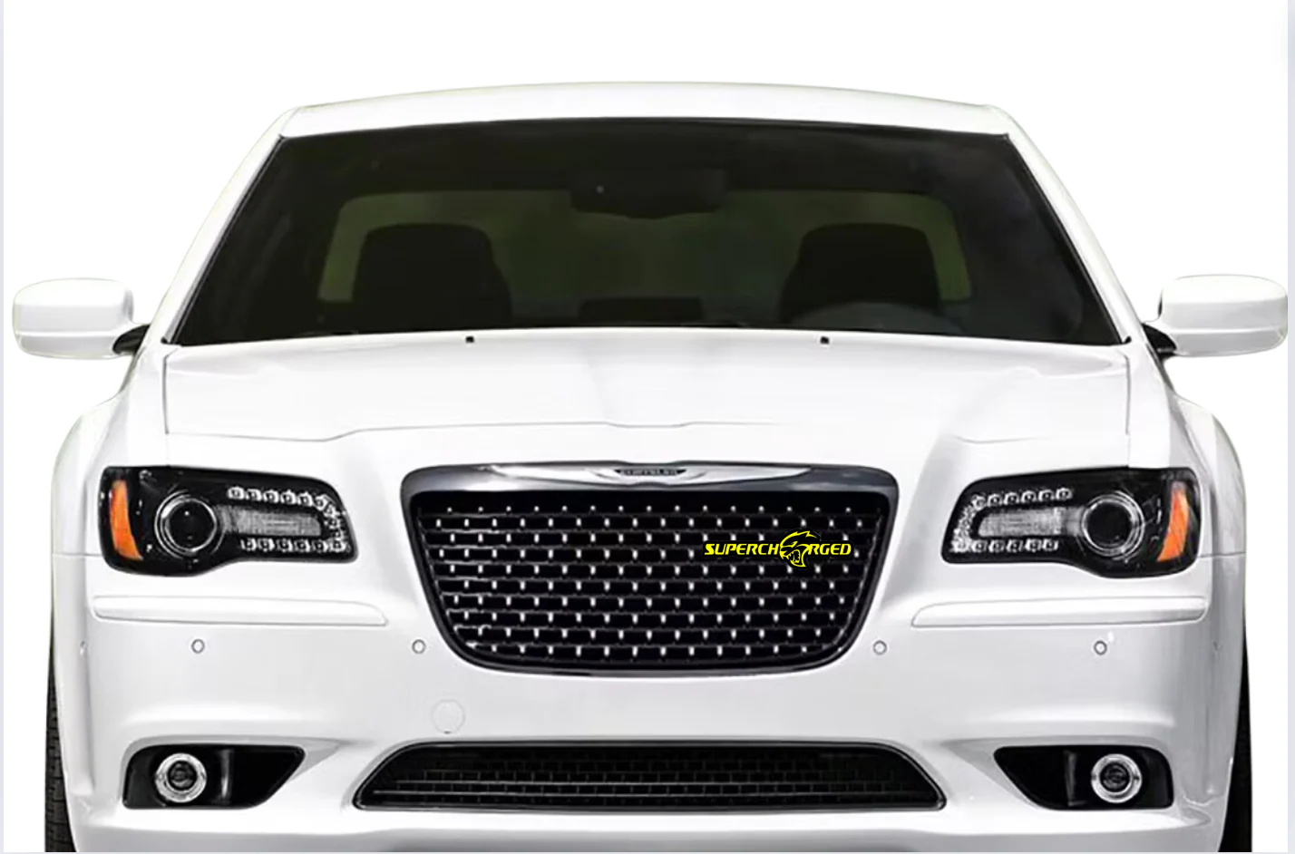 Chrysler Radiator grille emblem with Supercharged + Hellcat logo - Image 2