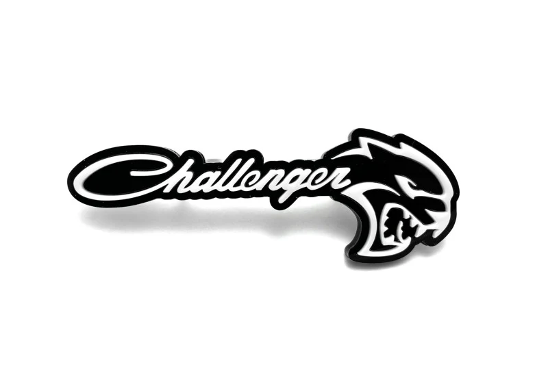 Dodge Challenger trunk rear emblem between tail lights with Challenger + Hellcat logo