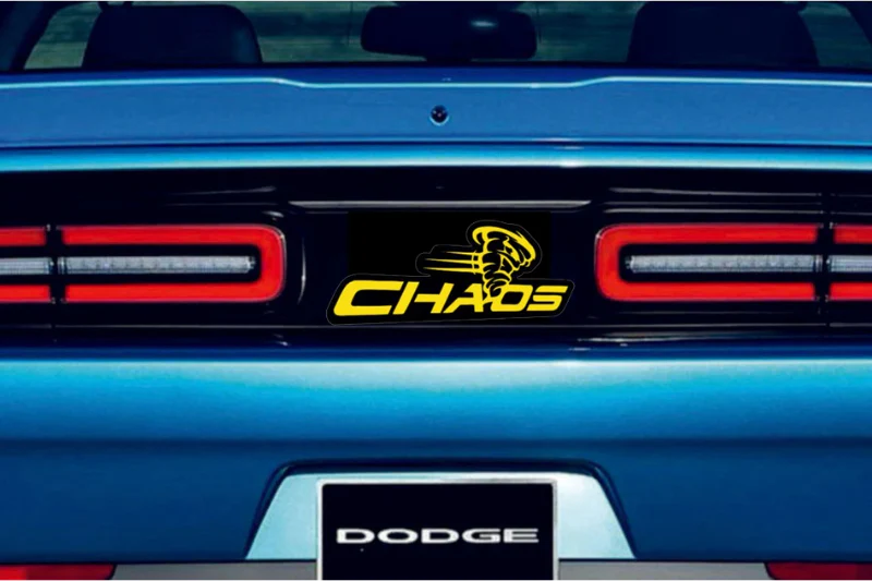 Dodge Challenger trunk rear emblem between tail lights with Chaos logo - Image 4