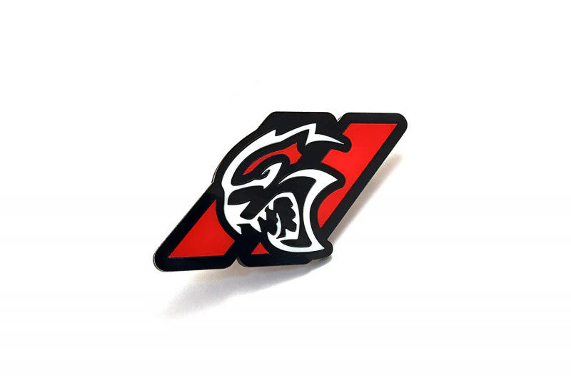 Dodge Challenger trunk rear emblem between tail lights with Hellcat + Dodge logo