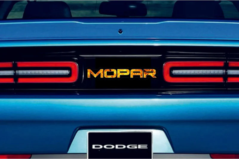 Dodge Challenger trunk rear emblem between tail lights with Mopar Fire logo - Image 4