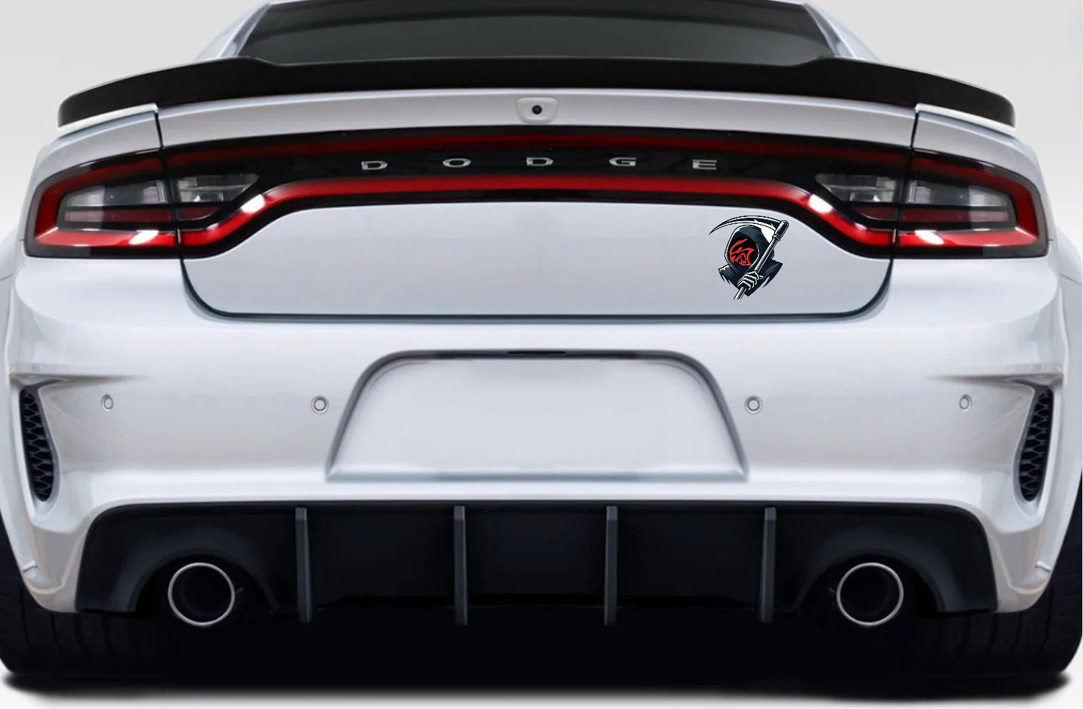 Dodge tailgate trunk rear emblem with Hellcat Grim Reaper logo - Image 2