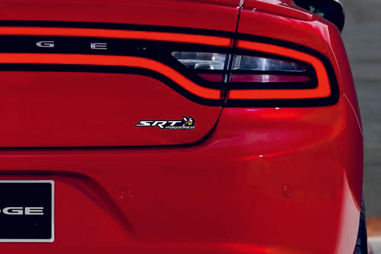 Dodge tailgate trunk rear emblem with SRT Powered + Scat Pack logo - Image 2
