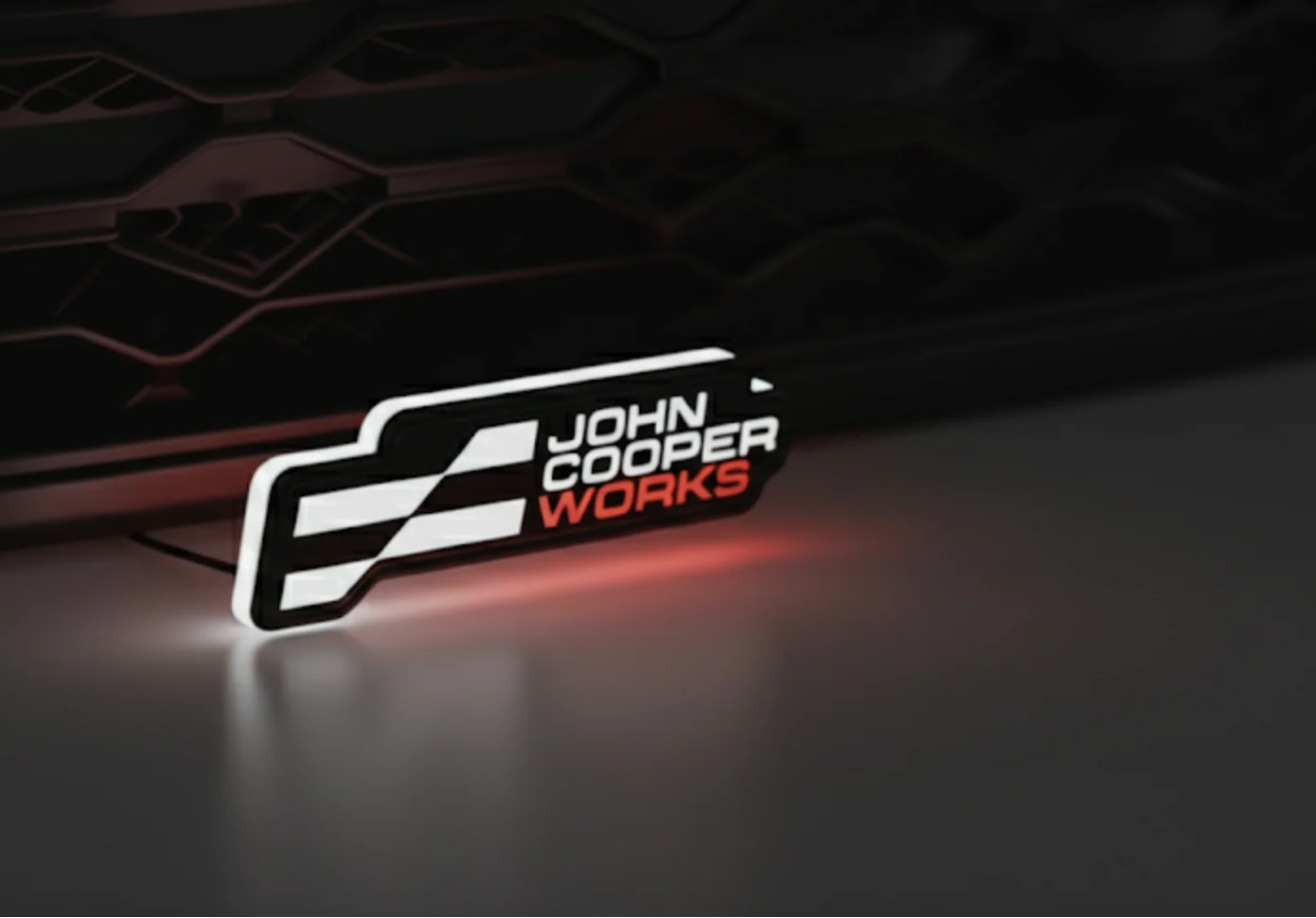 Mini Illuminated LED Radiator Grille Emblems and Badges with John Cooper Works logo (Type 2)